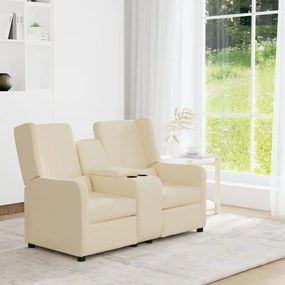 vidaXL Sofá reclinável 2 lugares c/ suporte copos tecido cor creme