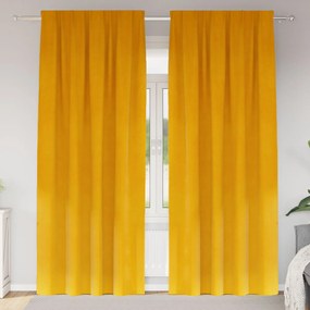 Cortinas Blackout vidaXL com fita superior 2 pcs Amarelo Mostarda Velu