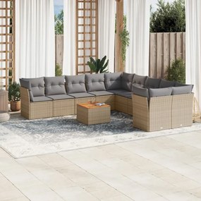 11 pcs conjunto sofás de jardim c/ almofadões vime PE bege