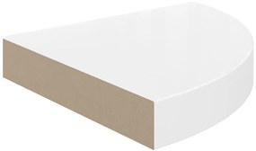 Prateleira de canto suspensa 25x25x3,8 cm MDF branco brilhante