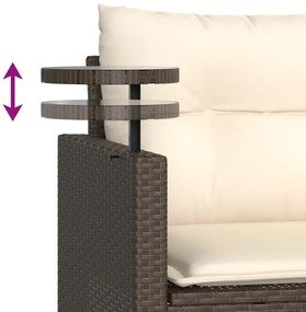 3 pcs conjunto sofás de jardim com almofadões vime PE castanho