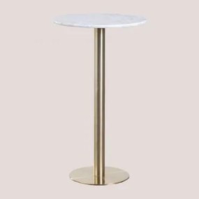 Mesa Alta De Bar Redonda Ø60 Cm Em Mármore Cosmopolitan Mármore Branco & Ouro Champagne - Sklum