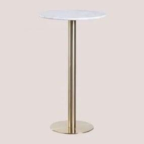 Mesa Alta De Bar Redonda Ø60 Cm Em Pedra Natural Xiren Mármore Branco Guangxi - Dourado Escovado - Sklum