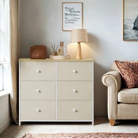 Cómoda com 6 gavetas em tecido 30 x 56 x 93 cm amarelo + branco creme