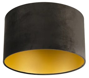Abajur de veludo preto 35/35/20 com interior dourado