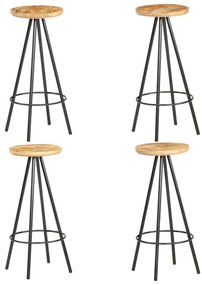 Bancos de bar 4 pcs madeira de mangueira áspera