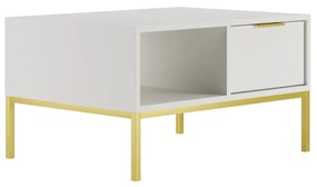 Mesa de Centro "AUSTIN" de 2 Gavetas - 45×100×60 cm - Branco e Dourado