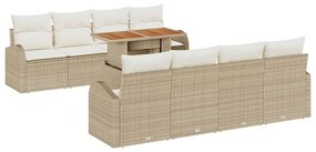 Conjunto de Jantar para Jardim com 9 Peças e Almofadas de Rattan Beige