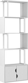 HOMCOM Estante de 5 Níveis em Forma de S Estante de Livros com 5 Prateleiras e 2 Portas 60x23,8x179,2 cm Branco | Aosom Portugal