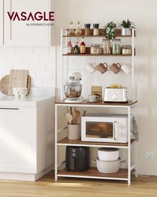 Estante de cozinha 40 x 80 x 170 cm com tomadas e prateleira de grade castanho-branco