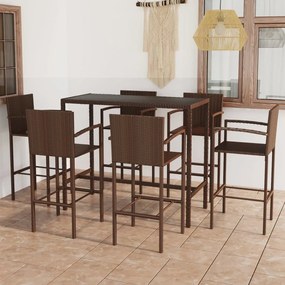 vidaXL 7 pcs conjunto de bar para jardim vime PE castanho