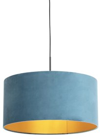 Candeeiro de suspensão com abajur de veludo azul com dourado 50 cm - Combi Country / Rústico