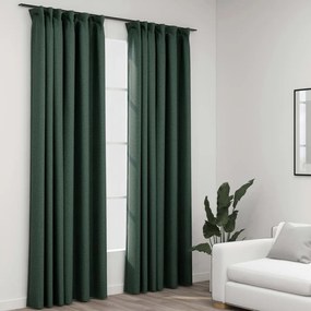 321190 vidaXL Cortinas opacas aspeto linho c/ ganchos 2 pcs 140x245 cm verde