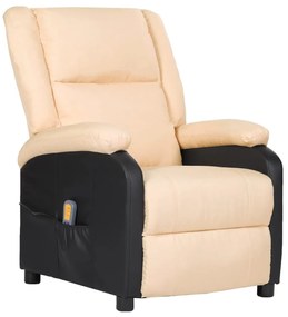 vidaXL Poltrona massagens reclinável couro artificial/tecido cor creme