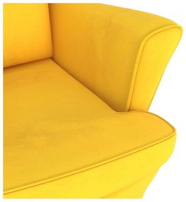 Cadeira baloiço c/ pernas em madeira seringueira veludo amarelo