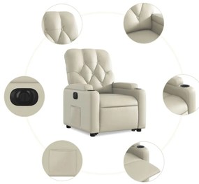Poltrona reclinável elevatória elétrica couro artificial creme