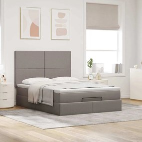 Estrutura de cama otomana com colchão tecido cinzento 140x200cm