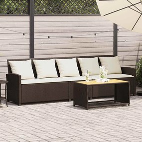 Sofá de jardim com almofadões 5 lugares vime PE castanho
