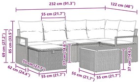 Conjunto de Sofá de Jardim vidaXL 7 Peças com Almofadas Bege de Vime P