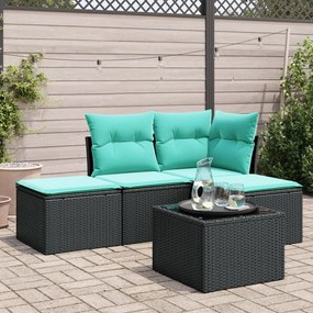vidaXL 5 pcs conjunto de sofás p/ jardim c/ almofadões vime PE preto