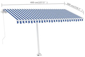 Toldo retrátil manual independente 400x300 cm azul e branco