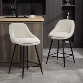 Conjunto de 2 bancos de bar em veludo canelado, bancos de bar com encosto curvo e apoio para os pés, 49 x 52 x 88 cm, creme
