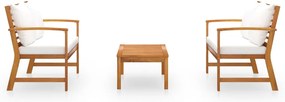 3 pcs conjunto de lounge de jardim com almofadões acácia maciça