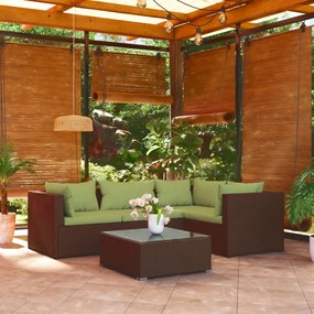 vidaXL 5 pcs conjunto lounge jardim c/ almofadões vime PE castanho