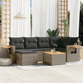 vidaXL 7 pcs conjunto sofás p/ jardim c/ almofadões vime PE cinzento