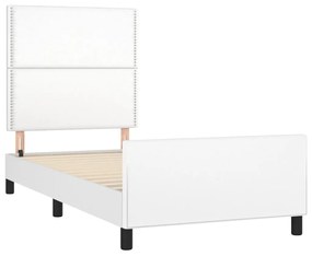 Estrutura de cama c/ cabeceira couro artificial 80x200cm branco