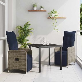 vidaXL Conjunto de Mesa e Cadeiras 3 pcs Cinzeto Rattan de PE