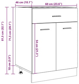 Armário inferior 60x46x81,5 cm derivados madeira madeira velha