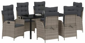 Conjunto de jantar de jardim com 7 peças e almofadas cinzas em rattan