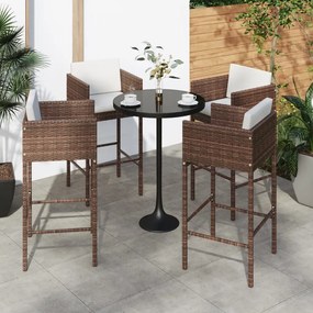 vidaXL Bancos de bar com almofadões 4 pcs vime PE castanho