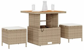 Conjunto de Jantar para Jardim em 3 Peças com Almofadas Bege em Rattan