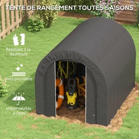 Abrigo de jardim em Lona, tenda de arrumação exterior, abrigo para bicicletas, garagem para bicicletas, lona em PE e metal, 2,4 x 1,8 x 1,9 m, cinzent