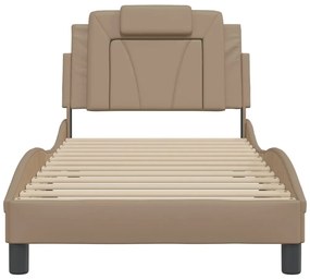 Estrutura cama c/ cabeceira couro artif. 90x190 cm cappuccino