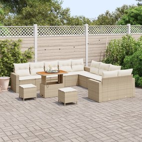 Conjunto de Sofá de Jardim com 13 Peças e Almofadas Bege Vime Sintétic