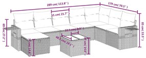 9 pcs conjunto de sofás p/ jardim c/ almofadões vime PE preto