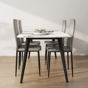 Conjunto de 4 Cadeiras de Sala de Jantar Estofadas em Couro Sintético (MESA NÃO INCLUÍDA) com Encosto Alto e Pés de Aço 41x50x97 cm Cinza