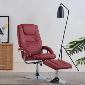Cadeira reclinável c/ apoio pés couro artificial vermelho tinto