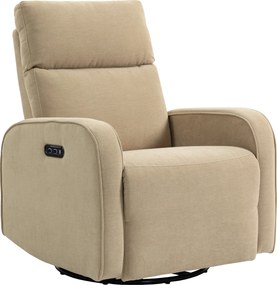 HOMCOM Poltrona Relax Reclinável Elétrica com Duplo Motor Giratória e Baloiço com Encosto de Cabeça Ajustável Portos USB e USB-C Bege | Aosom Portugal