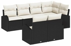Conjunto de Sofá de Jardim vidaXL de 7 Peças com Almofadas Preto Polir