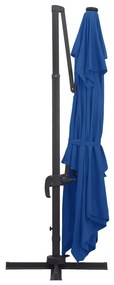 Guarda-sol cantilever c/ luzes LED e poste alumínio azul ciano