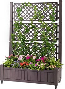 Floreira de jardim elevada com treliça 80 x 40 x 140 cm, vasos móveis, drenagem, rodas bloqueáveis para vegetais e plantas, interior e exterior Castan