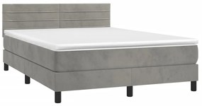 Cama com molas/colchão 140x190 cm veludo cinzento-claro