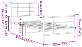 Estrutura de cama com cabeceira e pés 90x190 cm metal branco