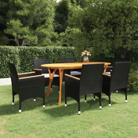 vidaXL 7 pcs conjunto de jantar para jardim preto