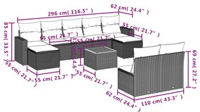 10 pcs conjunto de sofás p/ jardim com almofadões vime PE bege