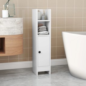 Conjunto de 2 armários de casa de banho 20 cm x 18 cm x 80 cm com porta e estantes ajustáveis, suporte para papel higiénico e organizador para casa de